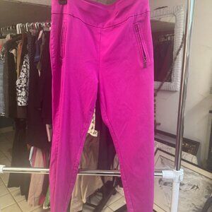 INC Hot Pink Pull-On Pants Faux Zip Pockets sz 10